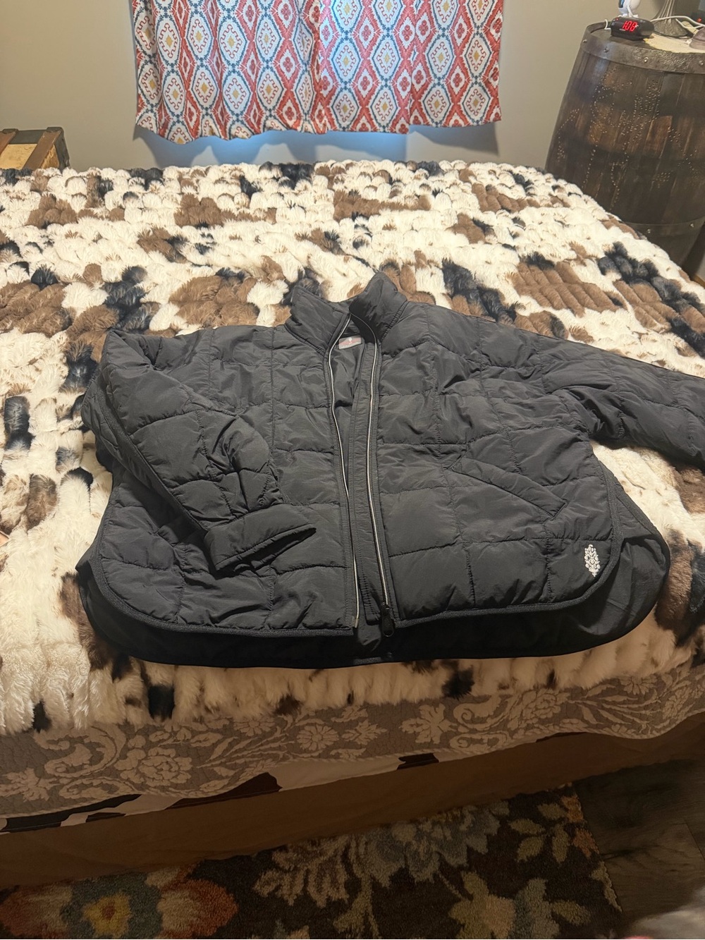 Free People Black Quilted Puffer Jacket with Stand Collar